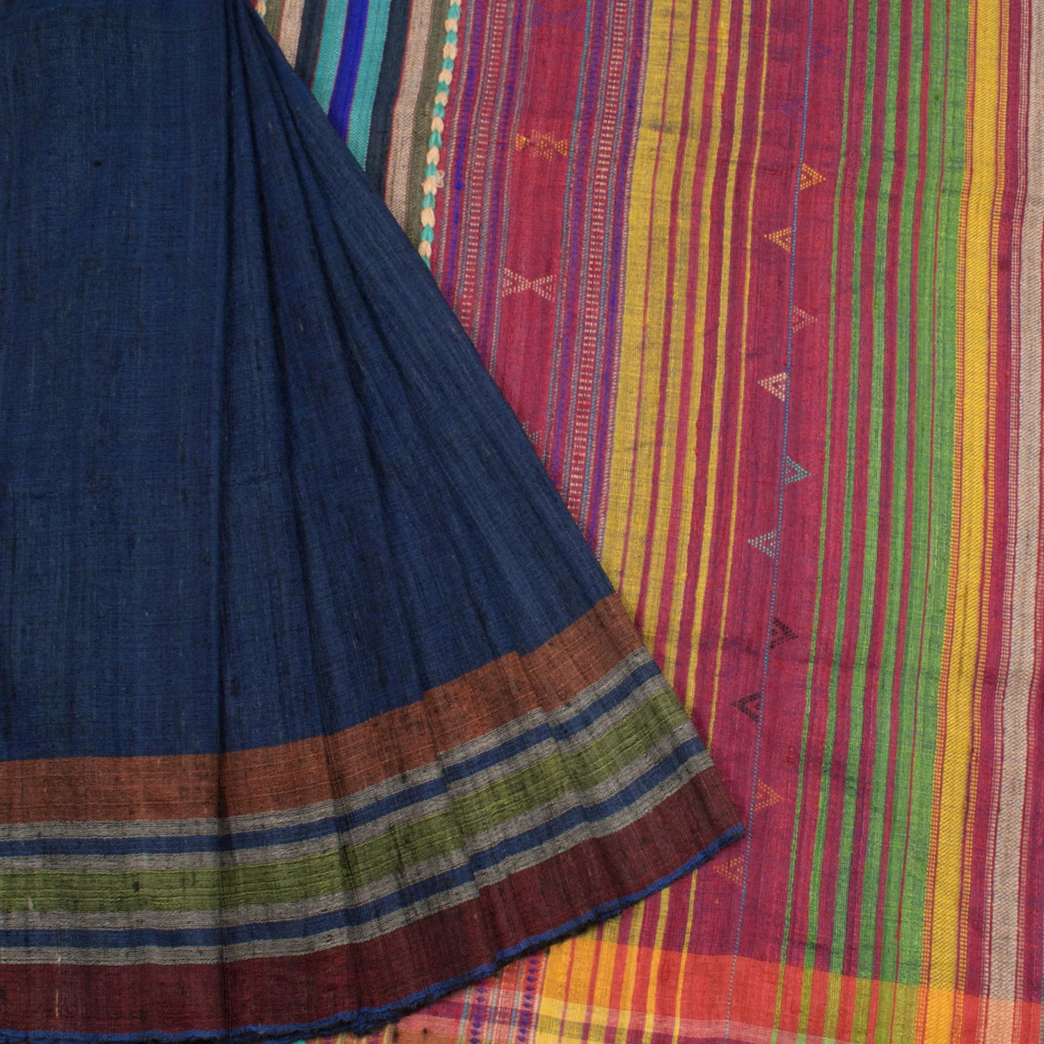 Dark Blue Kutchi Tussar Cotton Saree