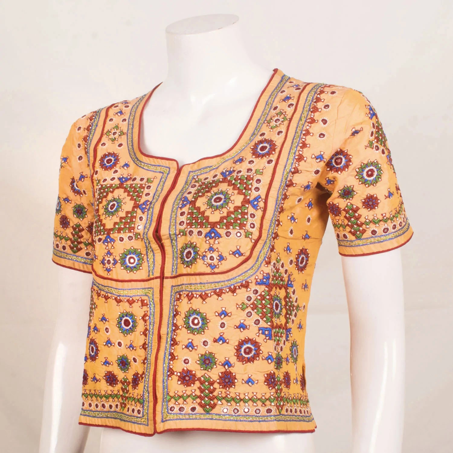Yellow Hand Embroidered Pure Silk Kutchi Blouse
