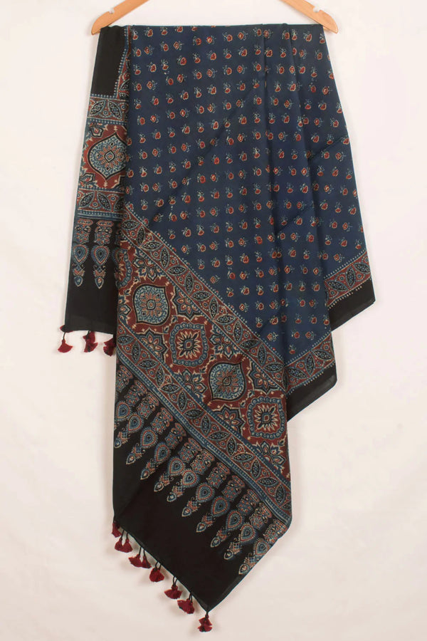 Ajrakh Printed Chanderi Dupatta-Rutambhara-RUTAMBHARA