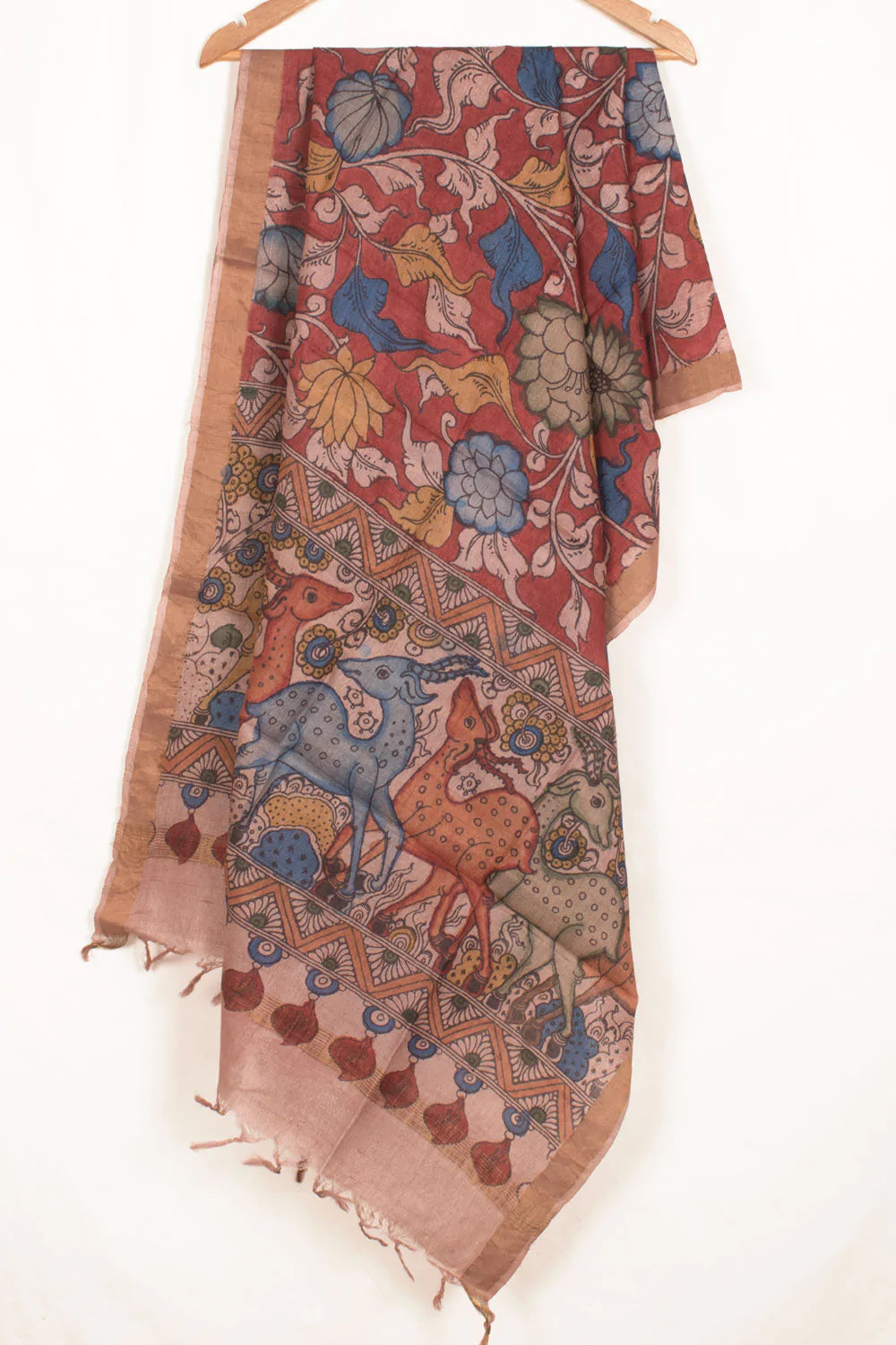 Hand Painted Pen Kalamkari Tussar Silk Dupatta