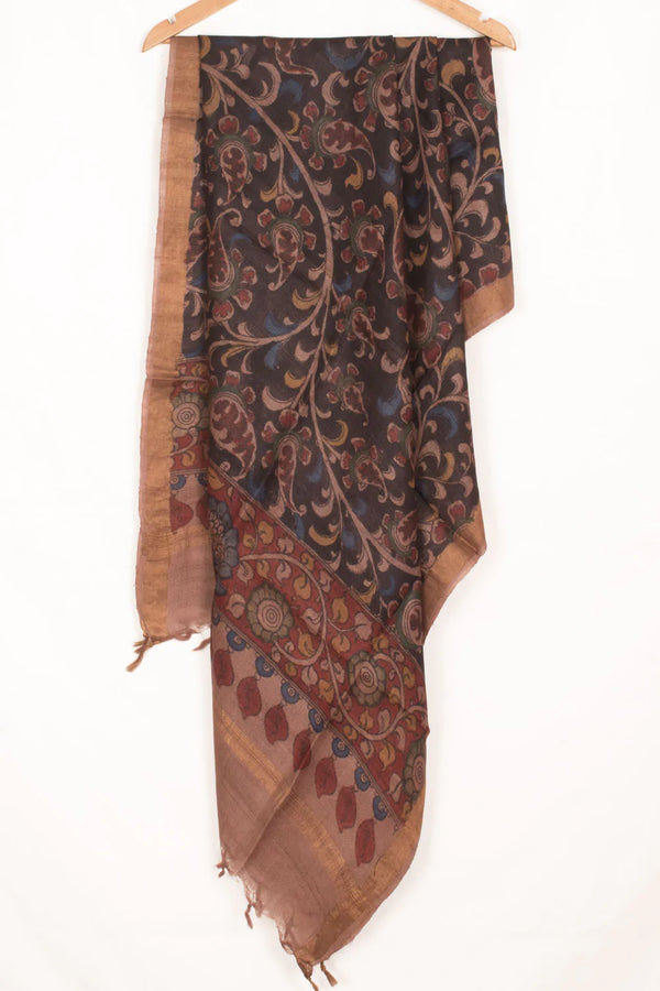 Hand Painted Pen Kalamkari Tussar Silk Dupatta-Rutambhara-RUTAMBHARA