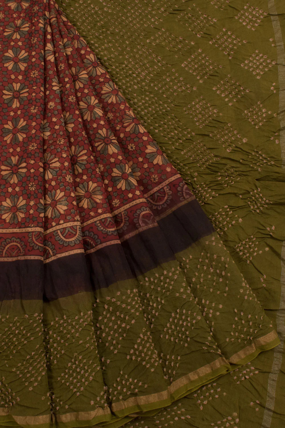 Kutch Ajrakh With Bandhani Natural Dyed Chanderi Silk Saree 30 main image 0