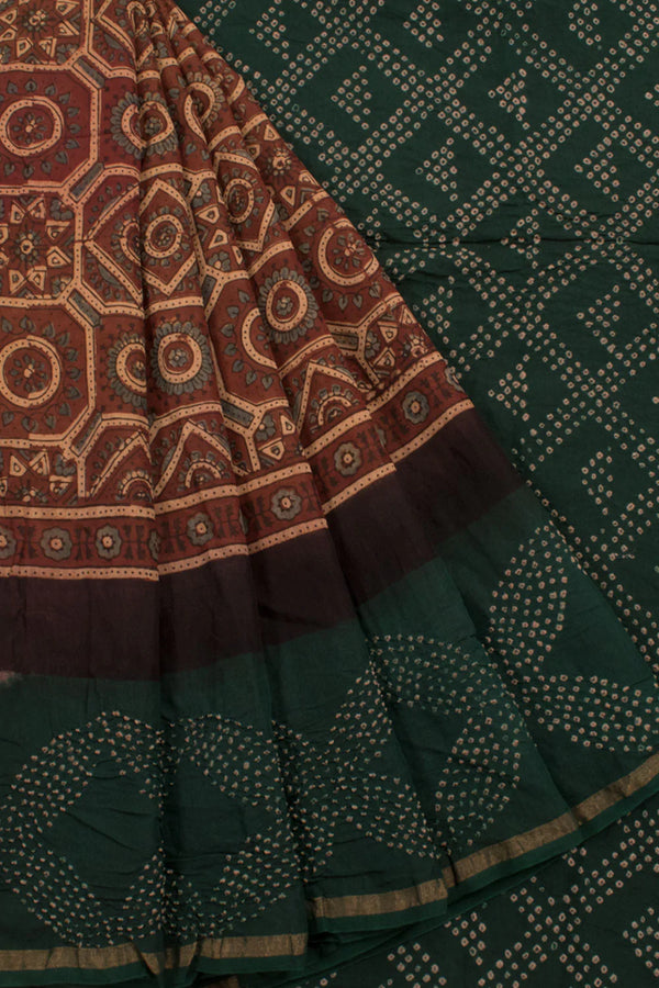 Handcrafted Ajrakh and Bandhani Chanderi Saree-Rutambhara-RUTAMBHARA