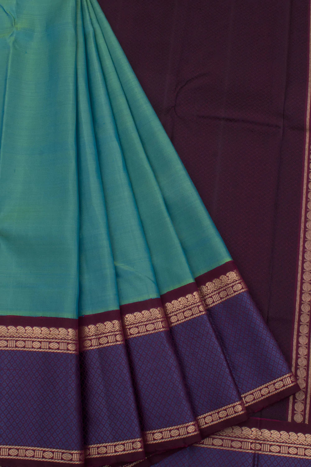 Eevara Aqua Blue Purple Kancheevaram Heirloom Silk Saree