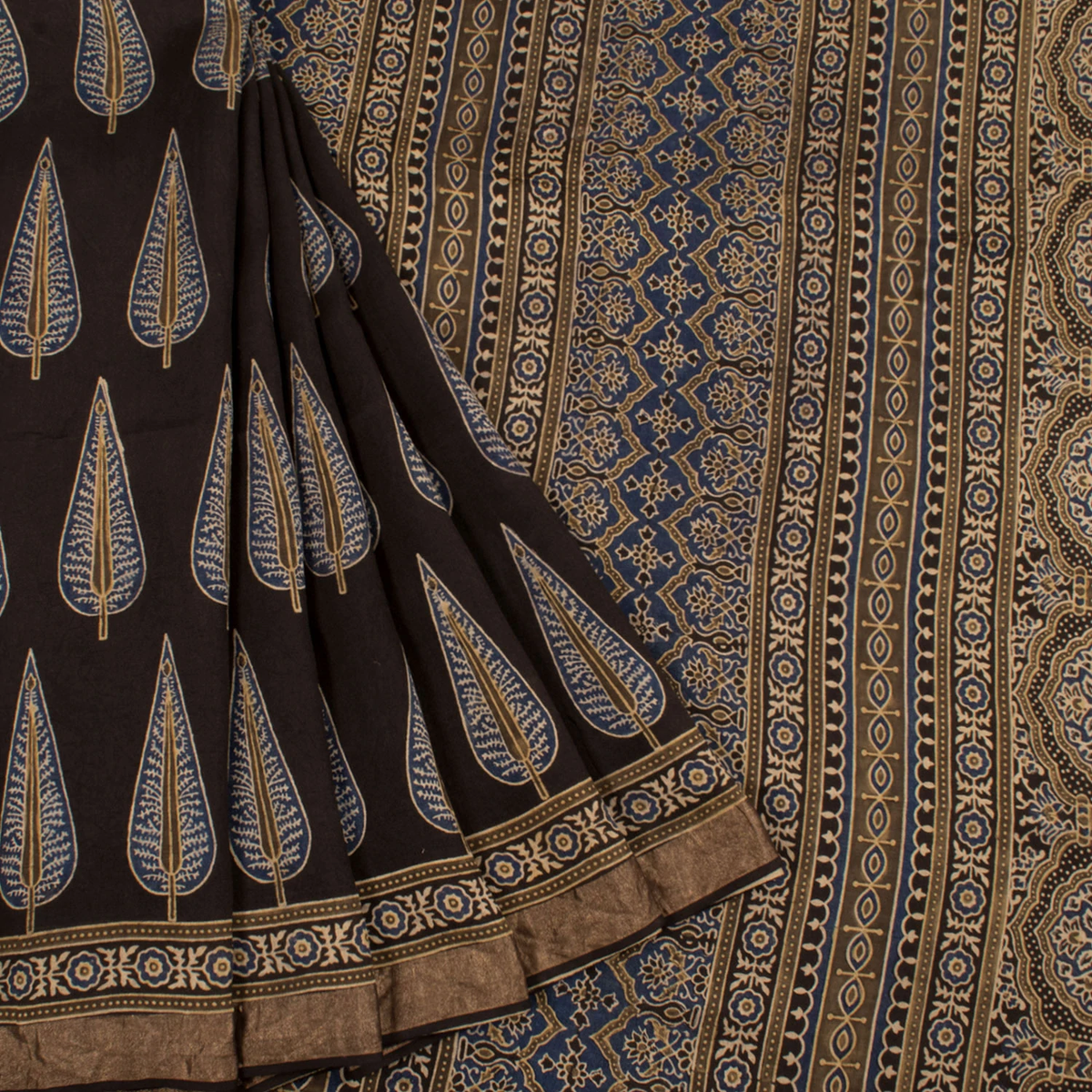 Ajrakh Printed Modal Cotton Saree