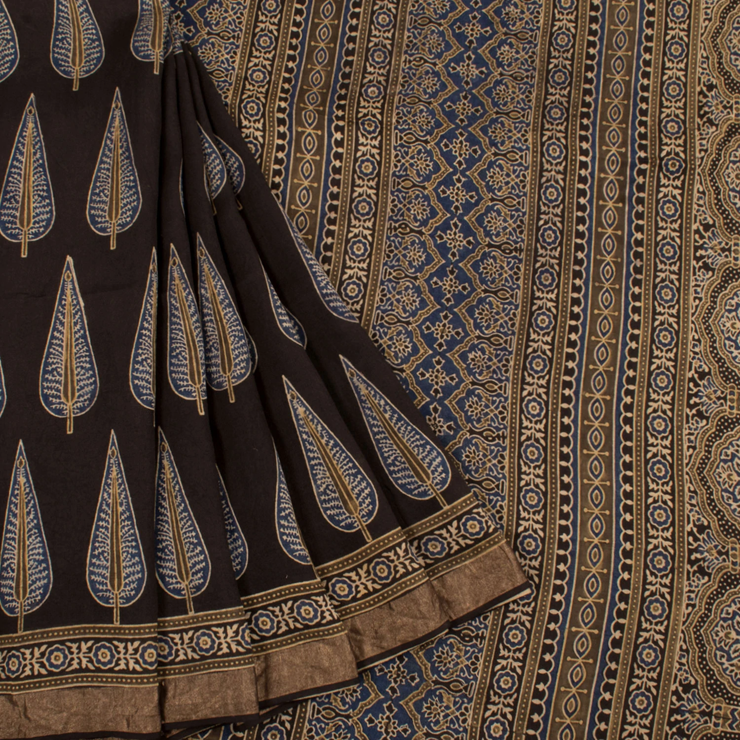 Ajrakh Printed Modal Cotton Saree