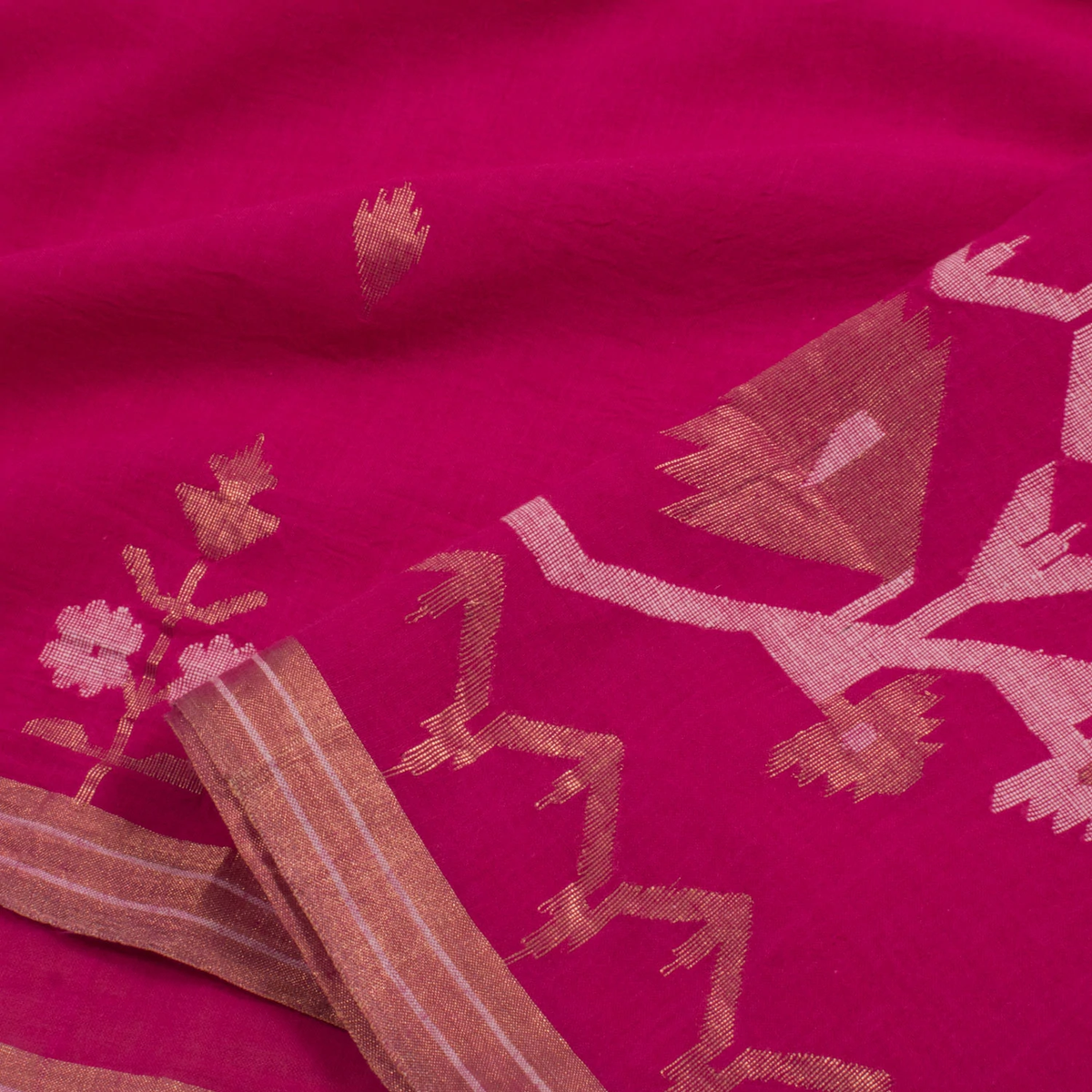 Pink Handwoven Jamdani Muslin Cotton Saree