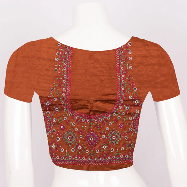Mirror Embroidered Mashru Blouse Material-Rutambhara-RUTAMBHARA