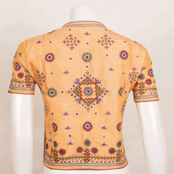 Yellow Hand Embroidered Pure Silk Kutchi Blouse-Rutambhara-RUTAMBHARA