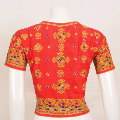 Orange Kutchi Hand Embroidered Blouse-Rutambhara-RUTAMBHARA