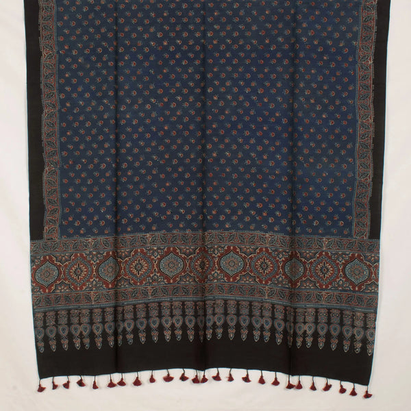 Ajrakh Printed Chanderi Dupatta-Rutambhara-RUTAMBHARA