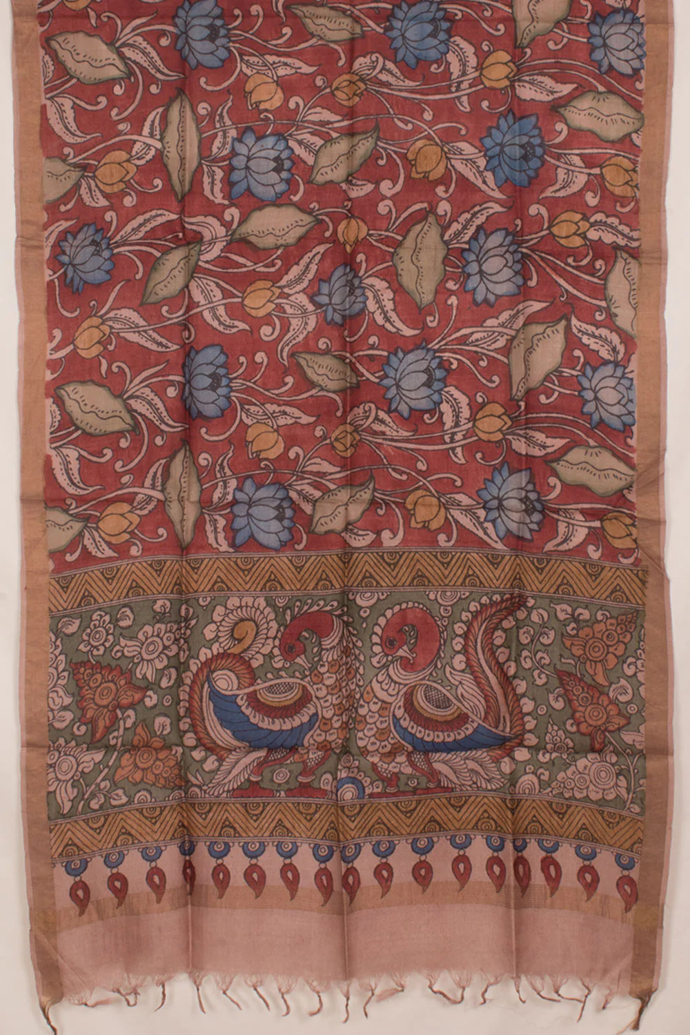 Hand Painted Pen Kalamkari Tussar Silk Dupatta