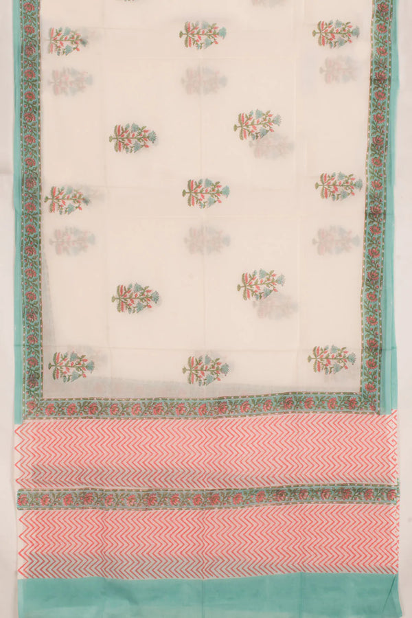 Hand Block Printed Cotton 3-Piece Salwar Suit Material-Rutambhara-RUTAMBHARA