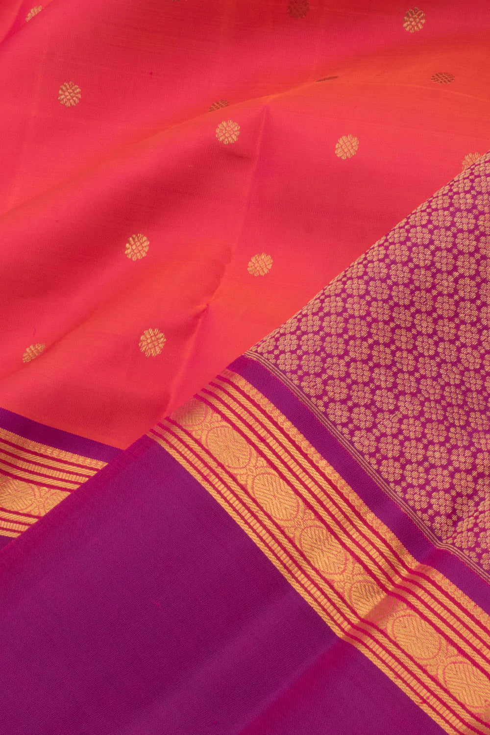 Eevara Orange Purple Kancheevaram Heirloom Silk Saree