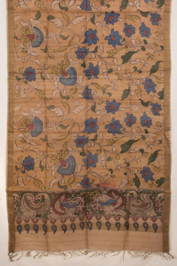 Hand Painted Pen Kalamkari Tussar Silk Dupatta-Rutambhara-RUTAMBHARA