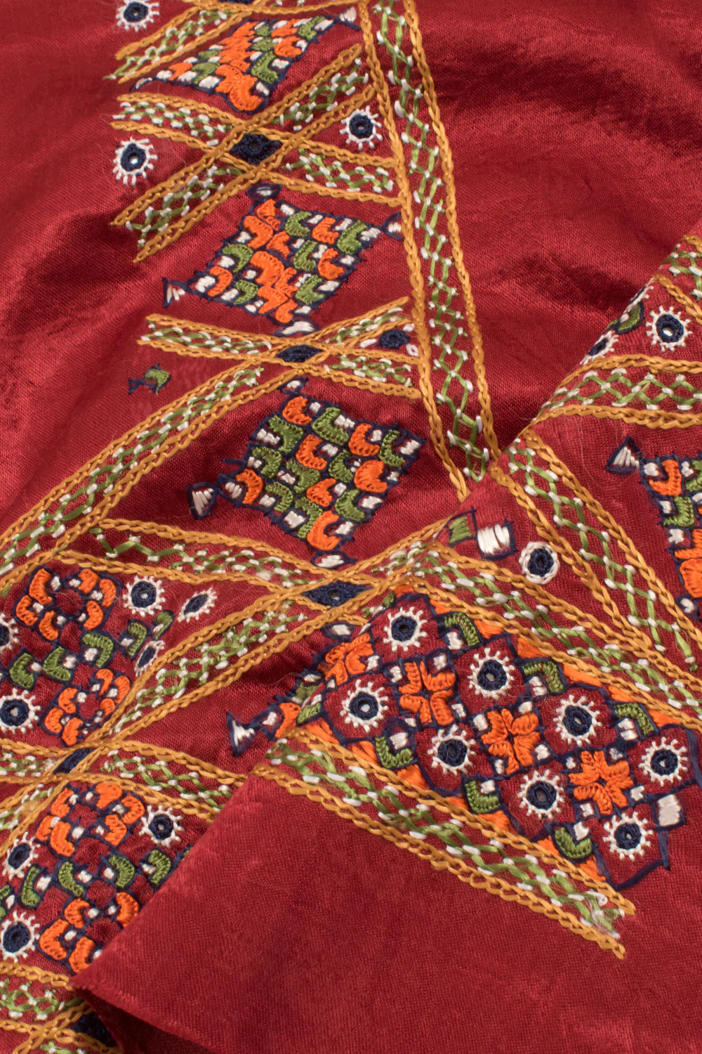 Maroon Mirror Embroidered Mashru Blouse Material