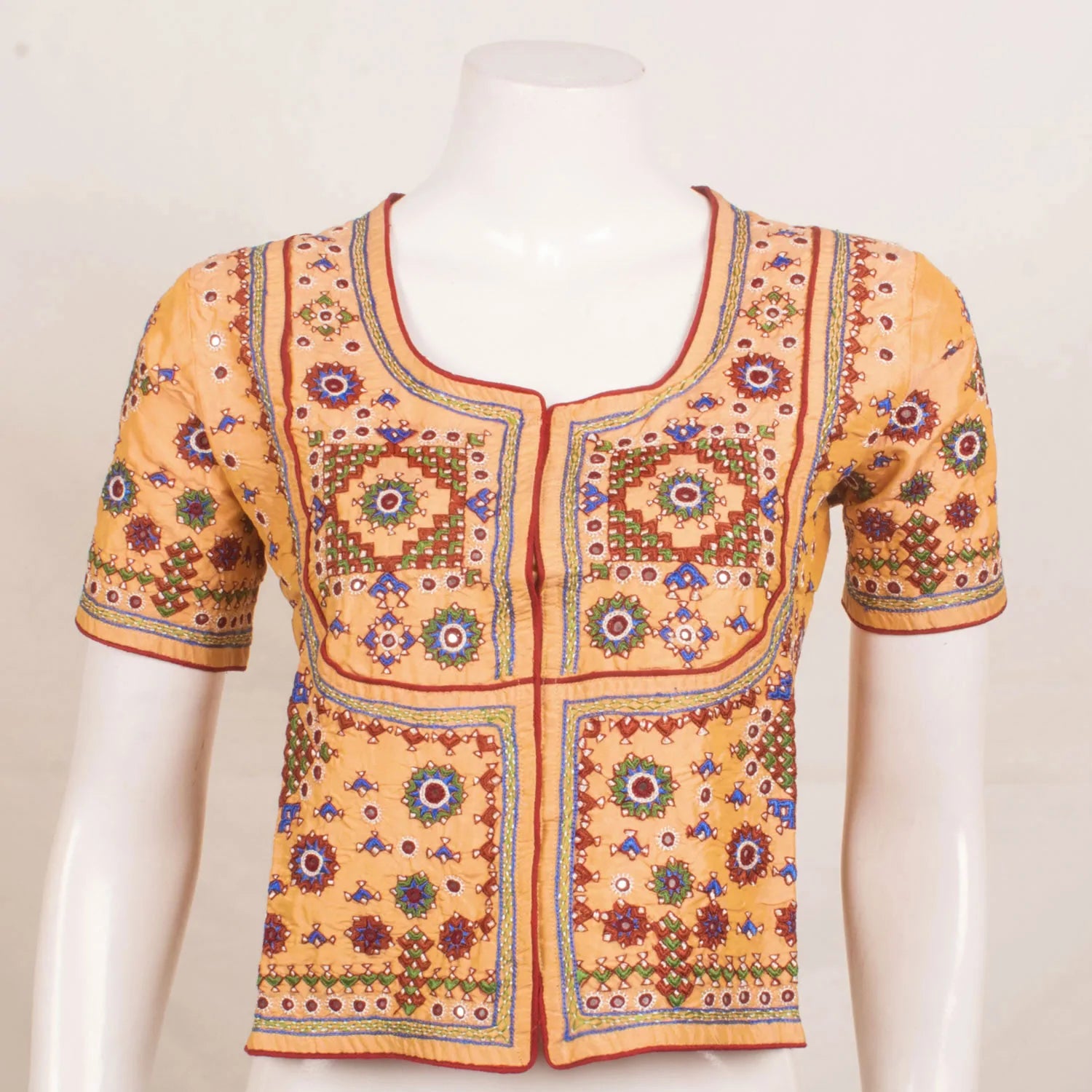 Yellow Hand Embroidered Pure Silk Kutchi Blouse