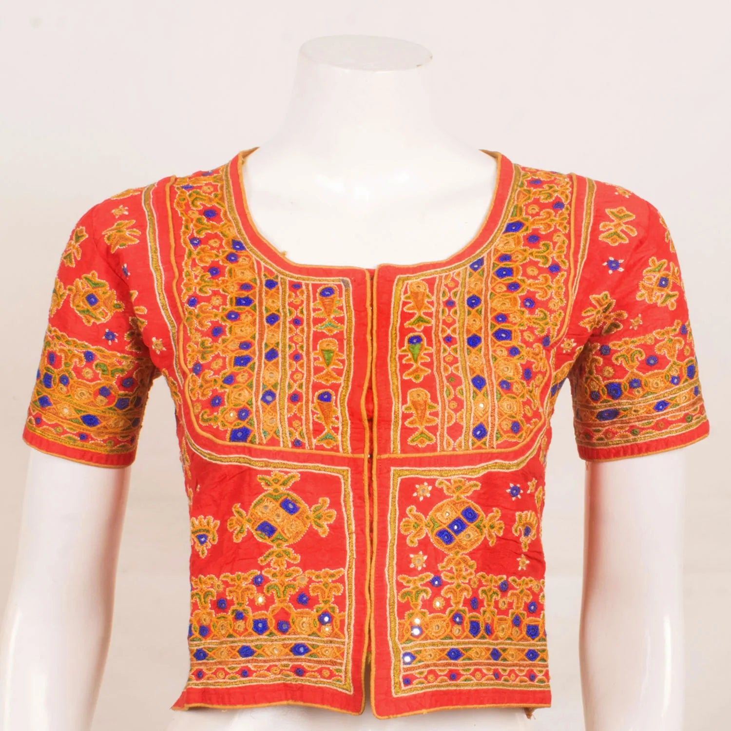 Orange Kutchi Hand Embroidered Blouse