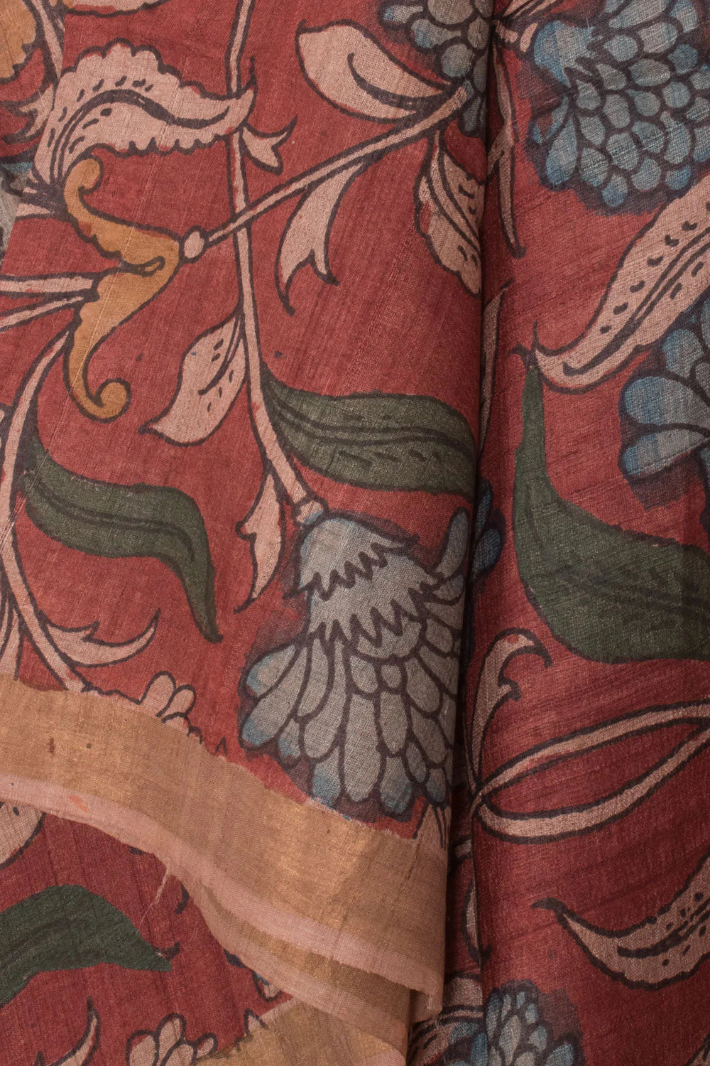 Hand Painted Pen Kalamkari Tussar Silk Dupatta