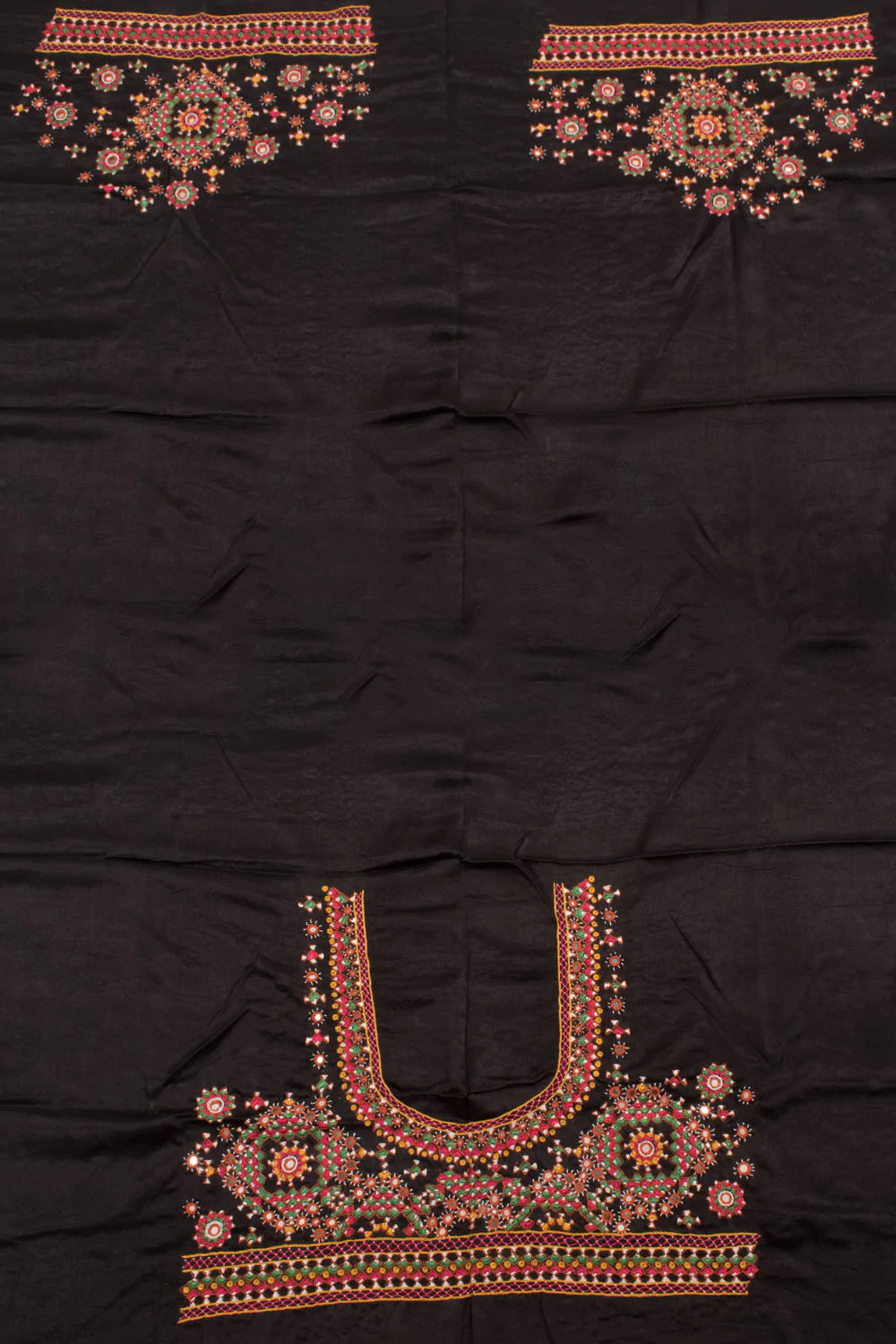 Black Mirror Embroidered Mashru Blouse Material