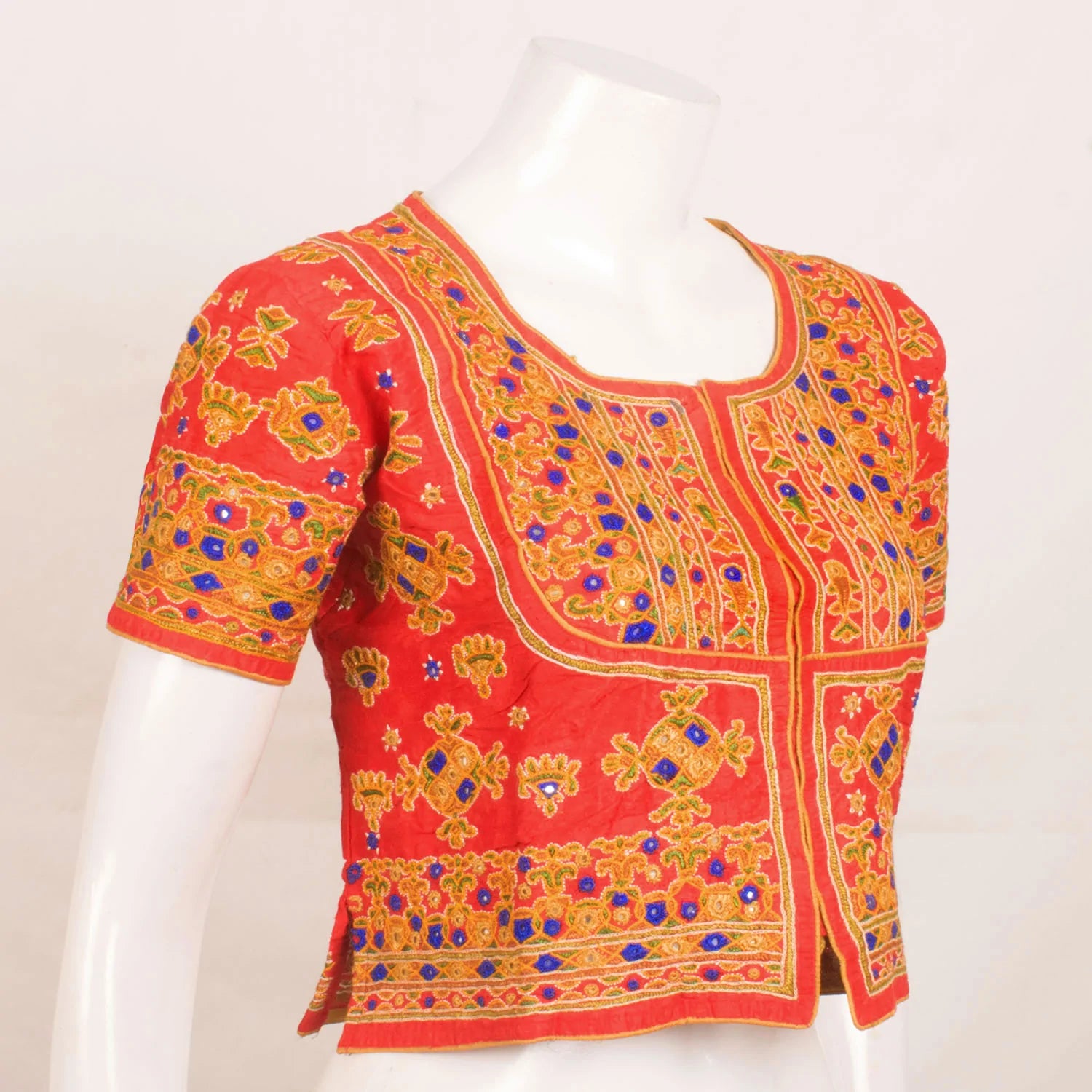 Orange Kutchi Hand Embroidered Blouse