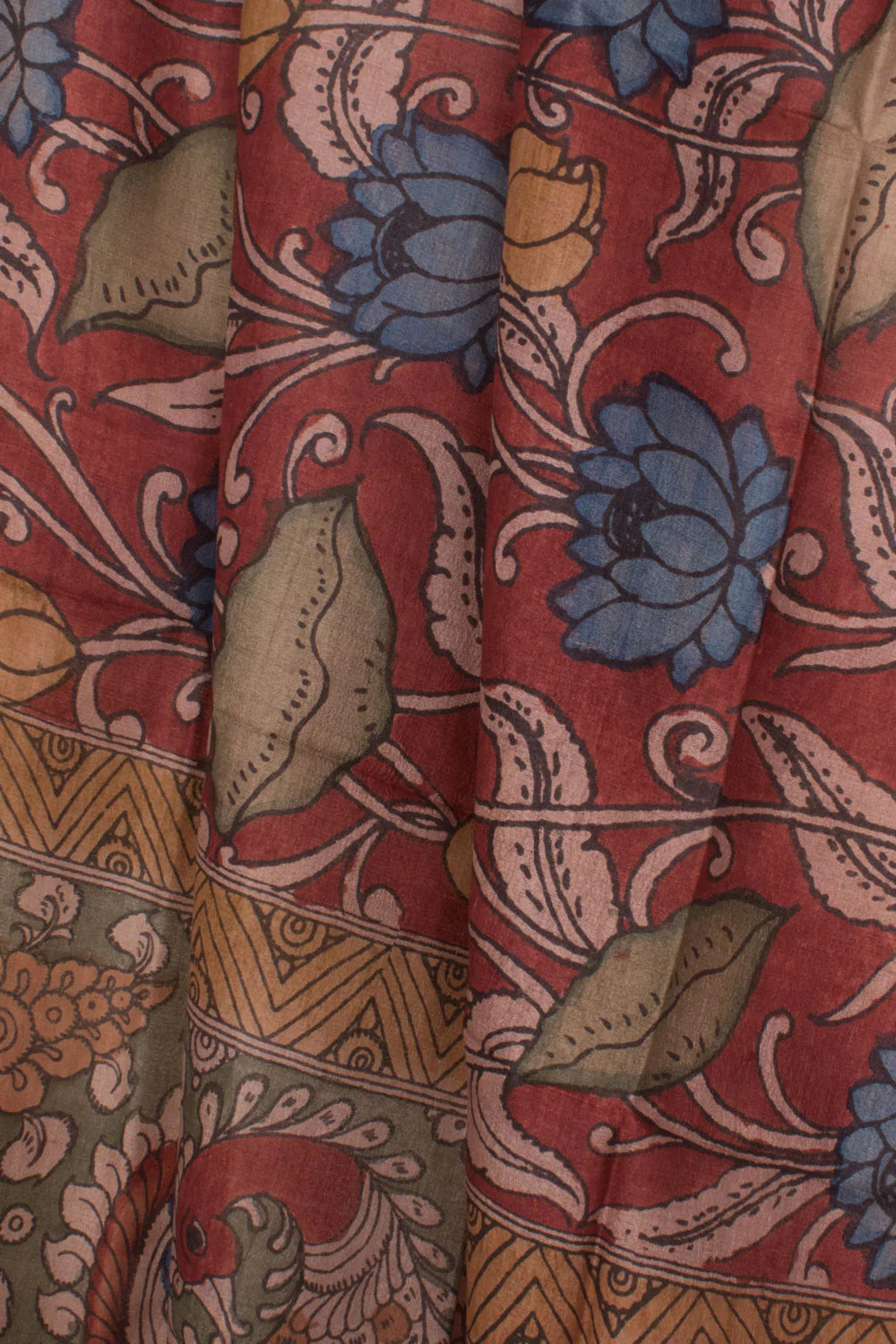 Hand Painted Pen Kalamkari Tussar Silk Dupatta