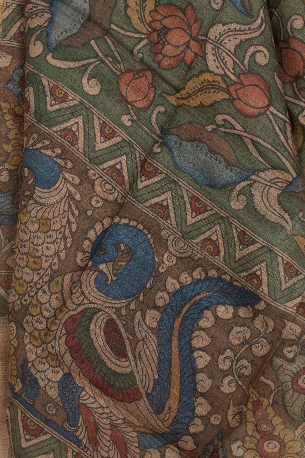 Hand Painted Pen Kalamkari Tussar Silk Dupatta