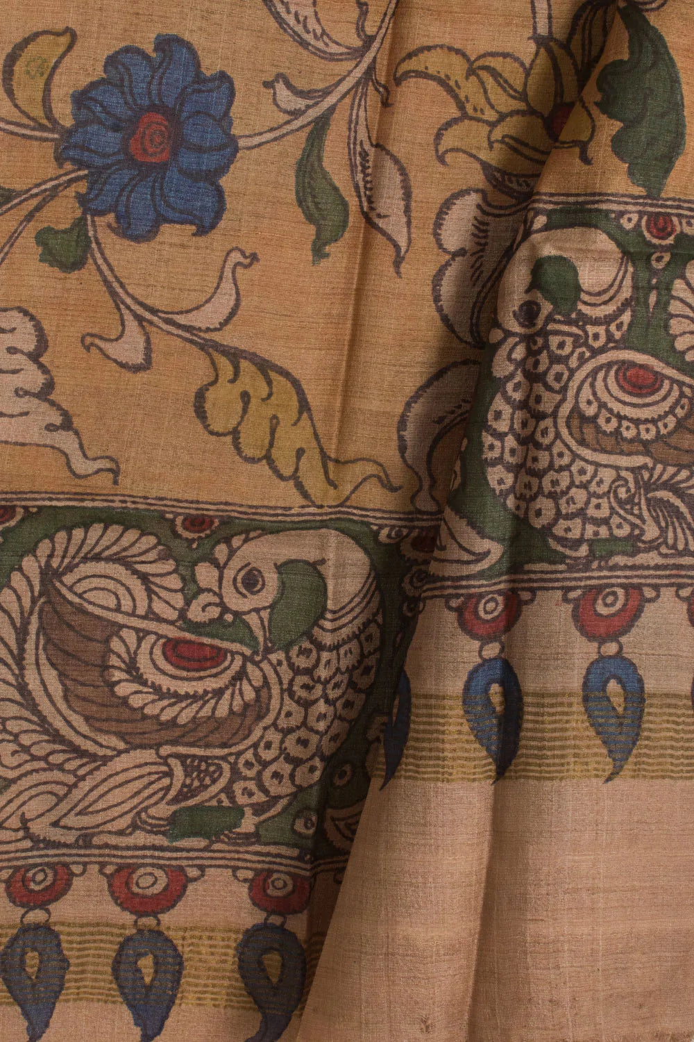 Hand Painted Pen Kalamkari Tussar Silk Dupatta