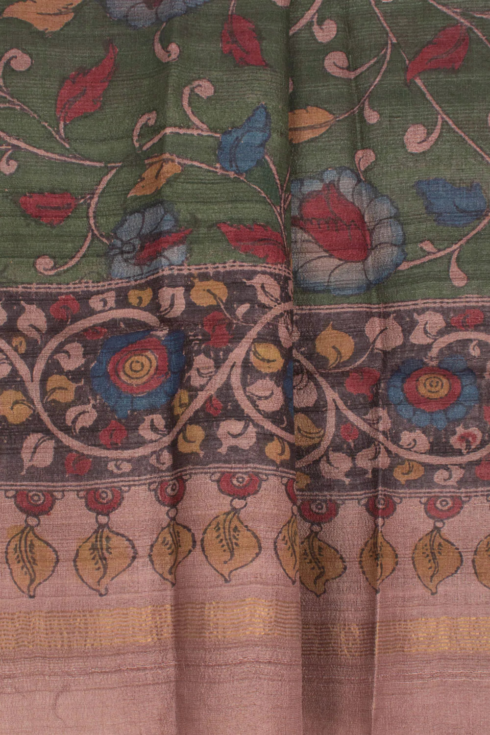 Hand Painted Pen Kalamkari Tussar Silk Dupatta