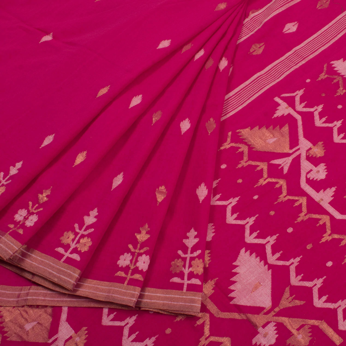 Pink Handwoven Jamdani Muslin Cotton Saree