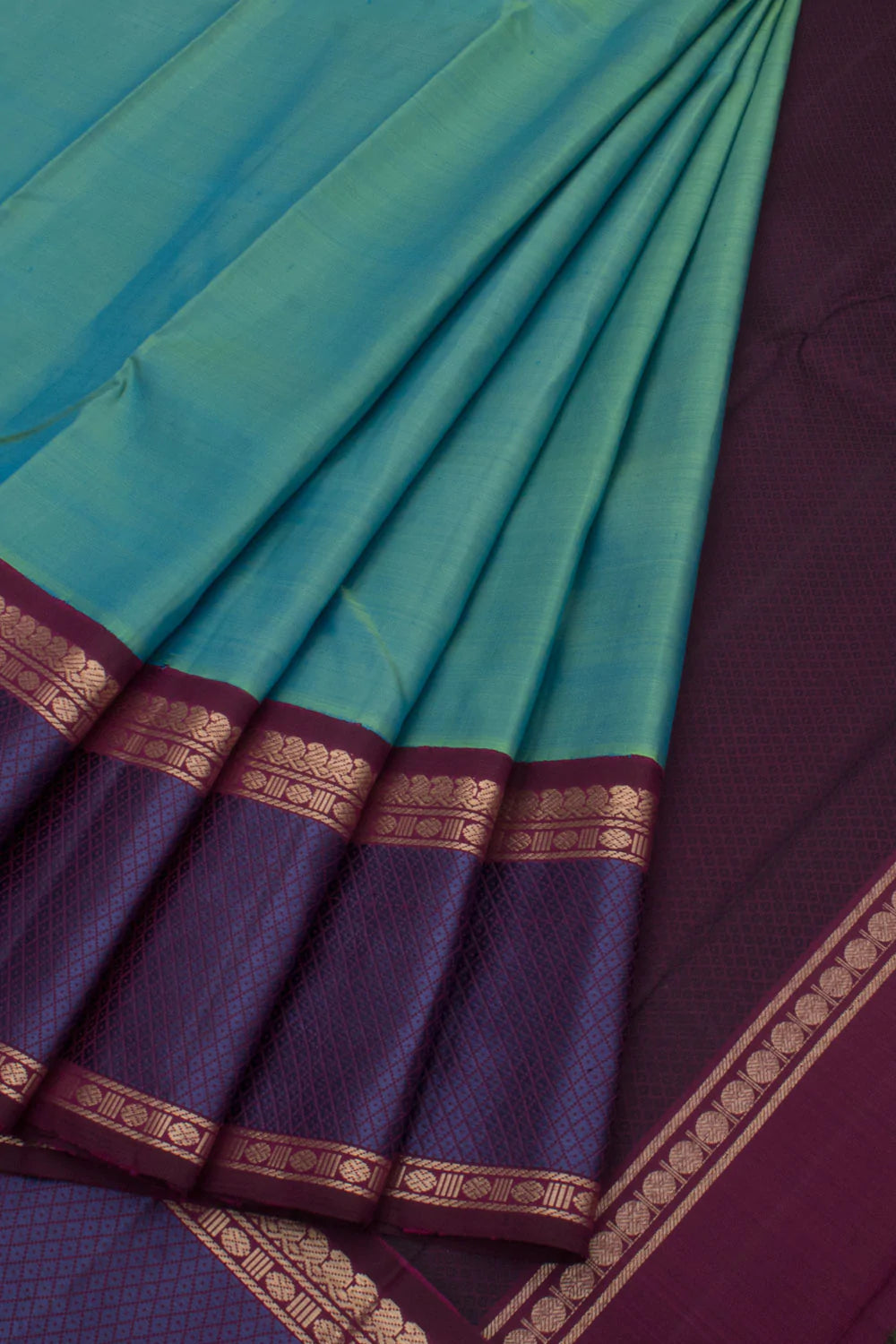 Eevara Aqua Blue Purple Kancheevaram Heirloom Silk Saree