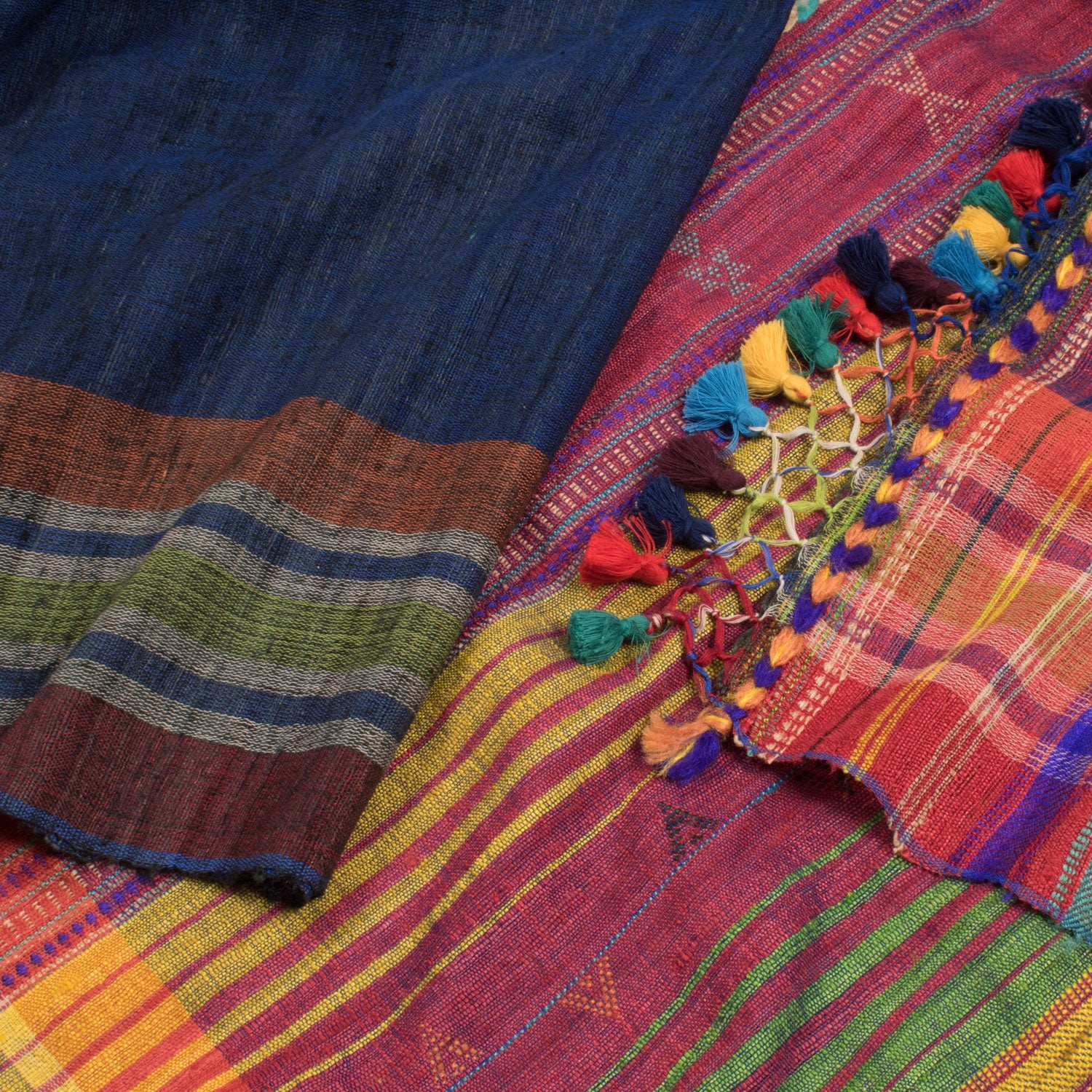 Dark Blue Kutchi Tussar Cotton Saree