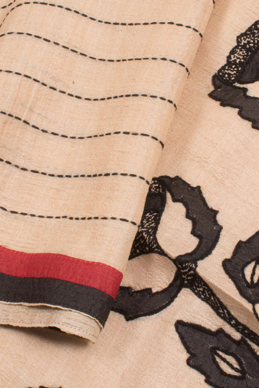 Hand Embroidered Half and Half Tussar Silk Saree