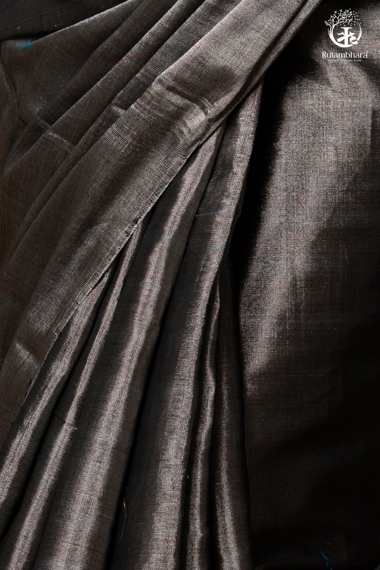 Swarvi - Silver Noir Handwoven Chanderi Tissue Saree