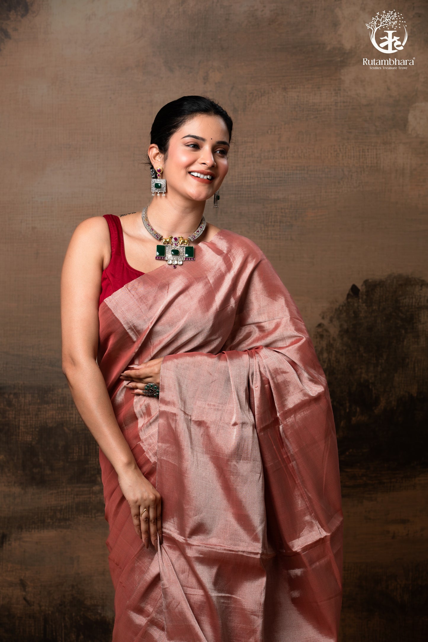 Swarvi - Argent Rouge Handwoven Chanderi Tissue Saree