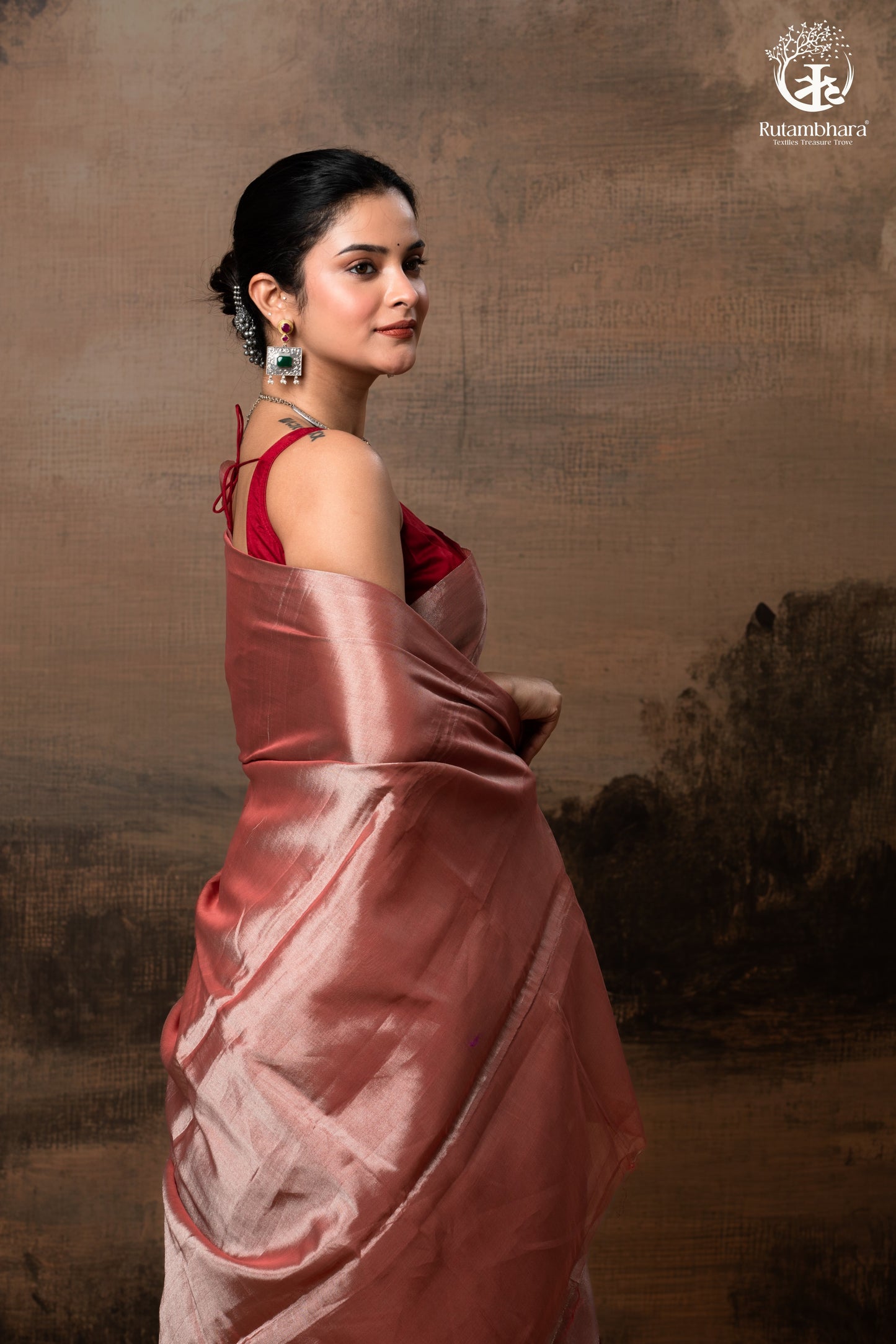 Swarvi - Argent Rouge Handwoven Chanderi Tissue Saree