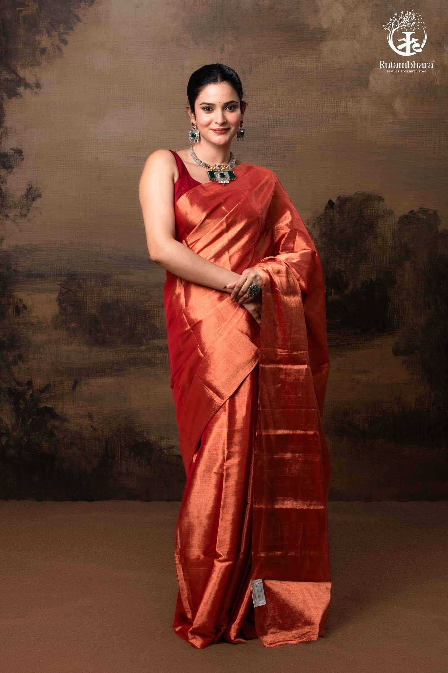 Swarvi - Copper Rouge Handwoven Chanderi Tissue Saree