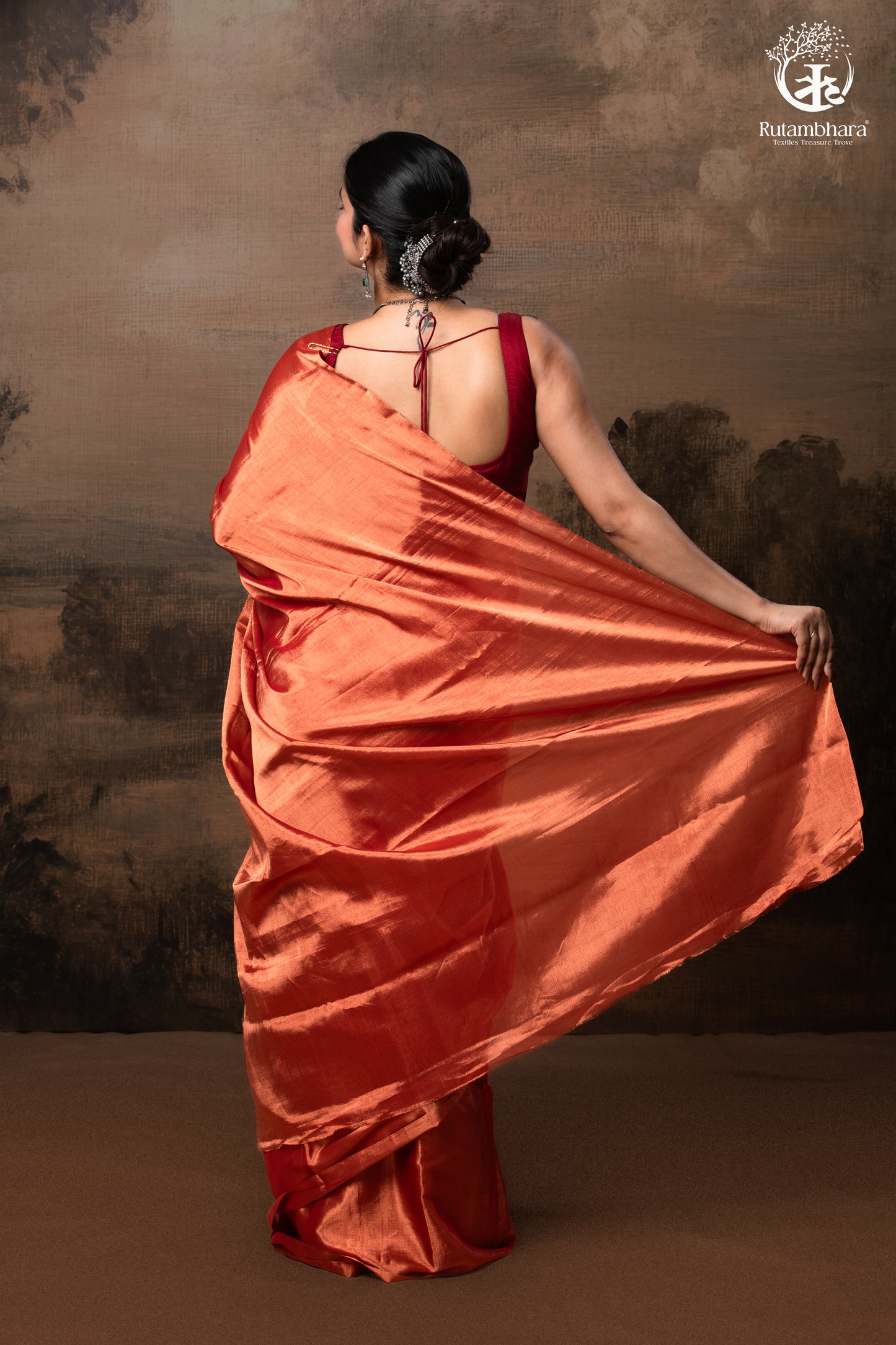 Swarvi - Copper Rouge Handwoven Chanderi Tissue Saree