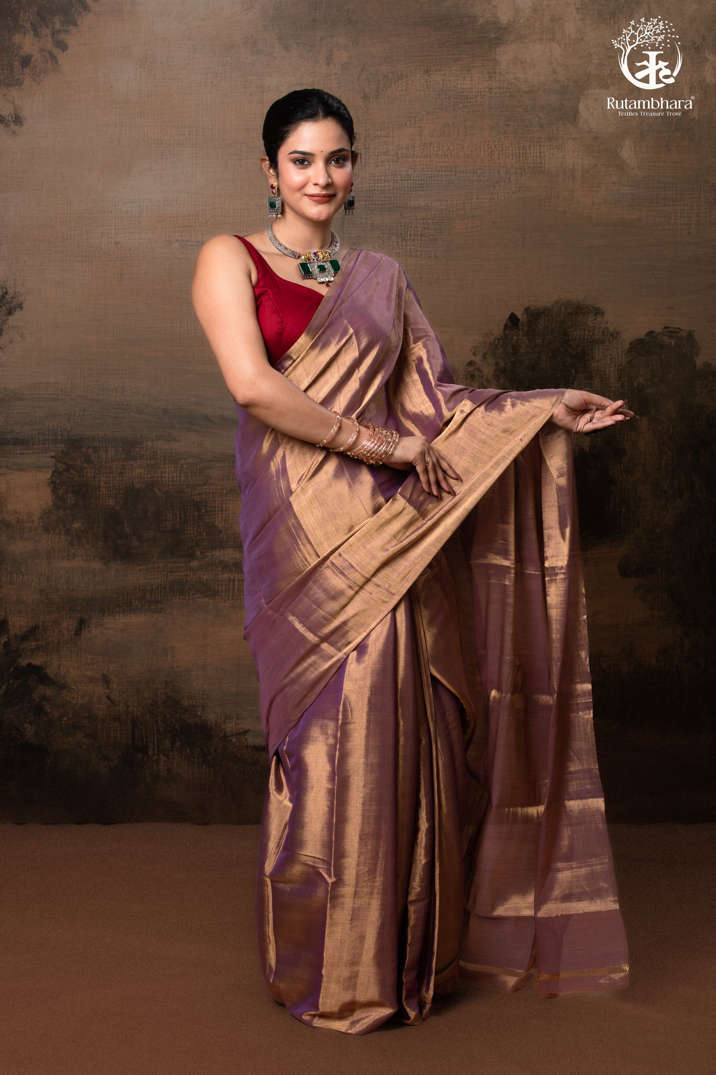 Swarvi - Purple Gold Handwoven Chanderi Tissue Saree