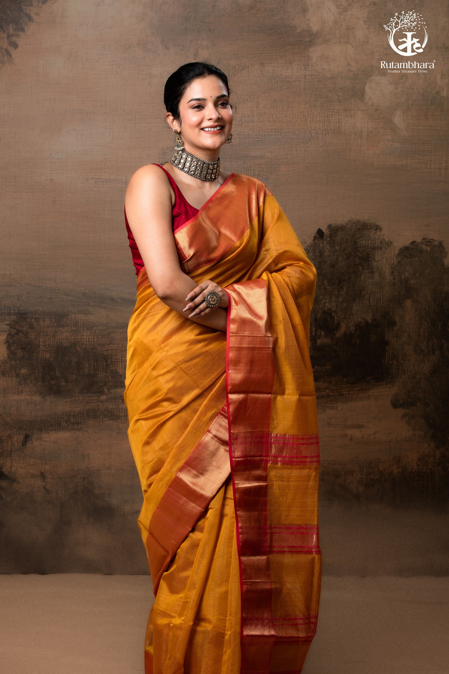 RAASTA - MUSTARD WITH DEEP PINK SELVEDGE AND GOLD ZARI CHATAI BORDER