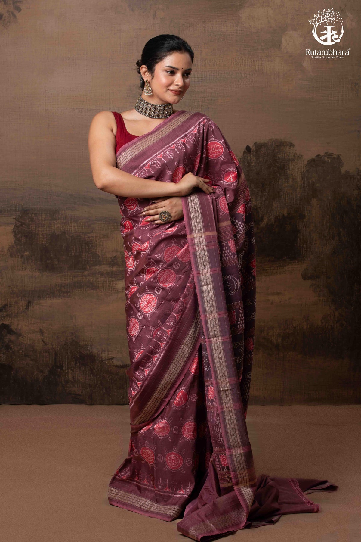 SAMBALPURI IKAT NATURAL DYES SAREE IN PURE SILK -4/3 PLY PURE MULBERRY SILK - ONION PINK