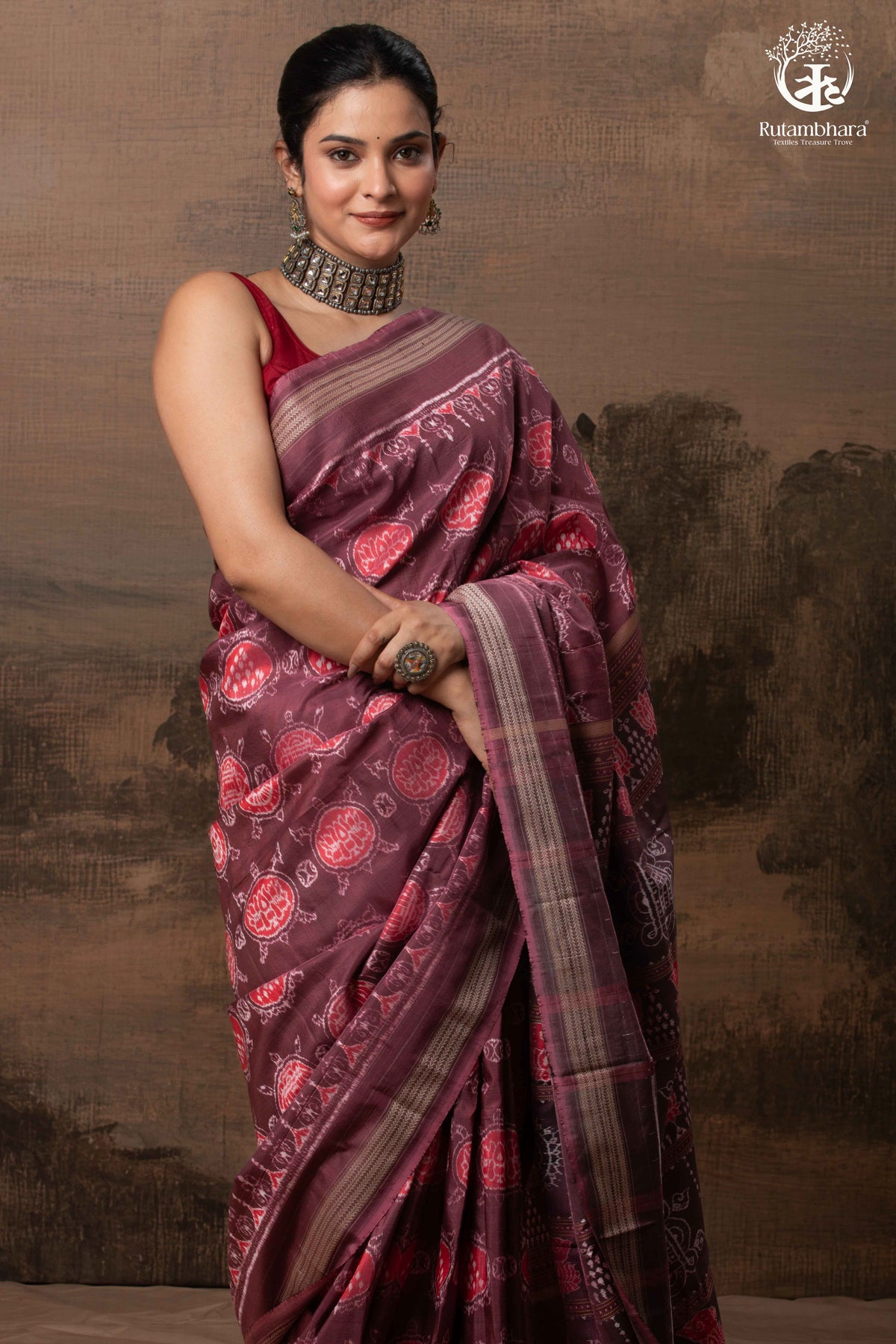 SAMBALPURI IKAT NATURAL DYES SAREE IN PURE SILK -4/3 PLY PURE MULBERRY SILK - ONION PINK