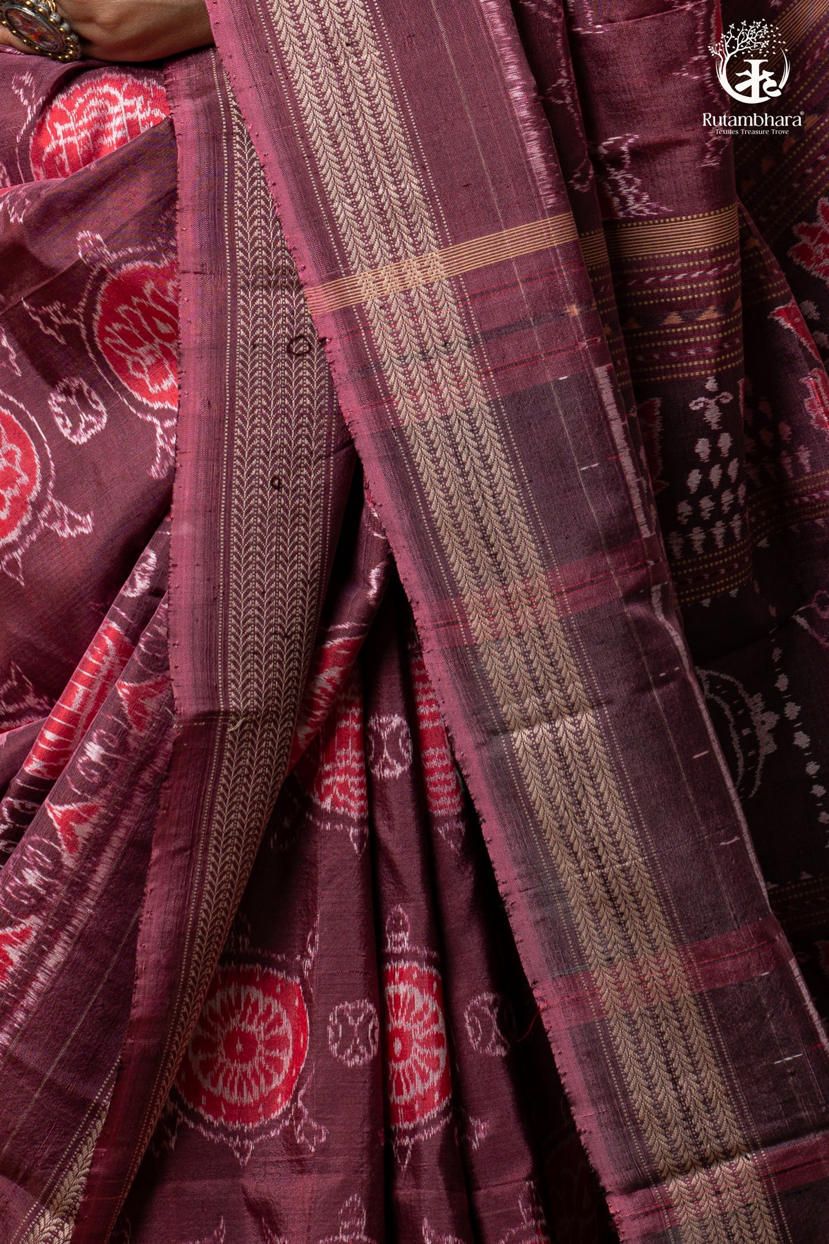 SAMBALPURI IKAT NATURAL DYES SAREE IN PURE SILK -4/3 PLY PURE MULBERRY SILK - ONION PINK