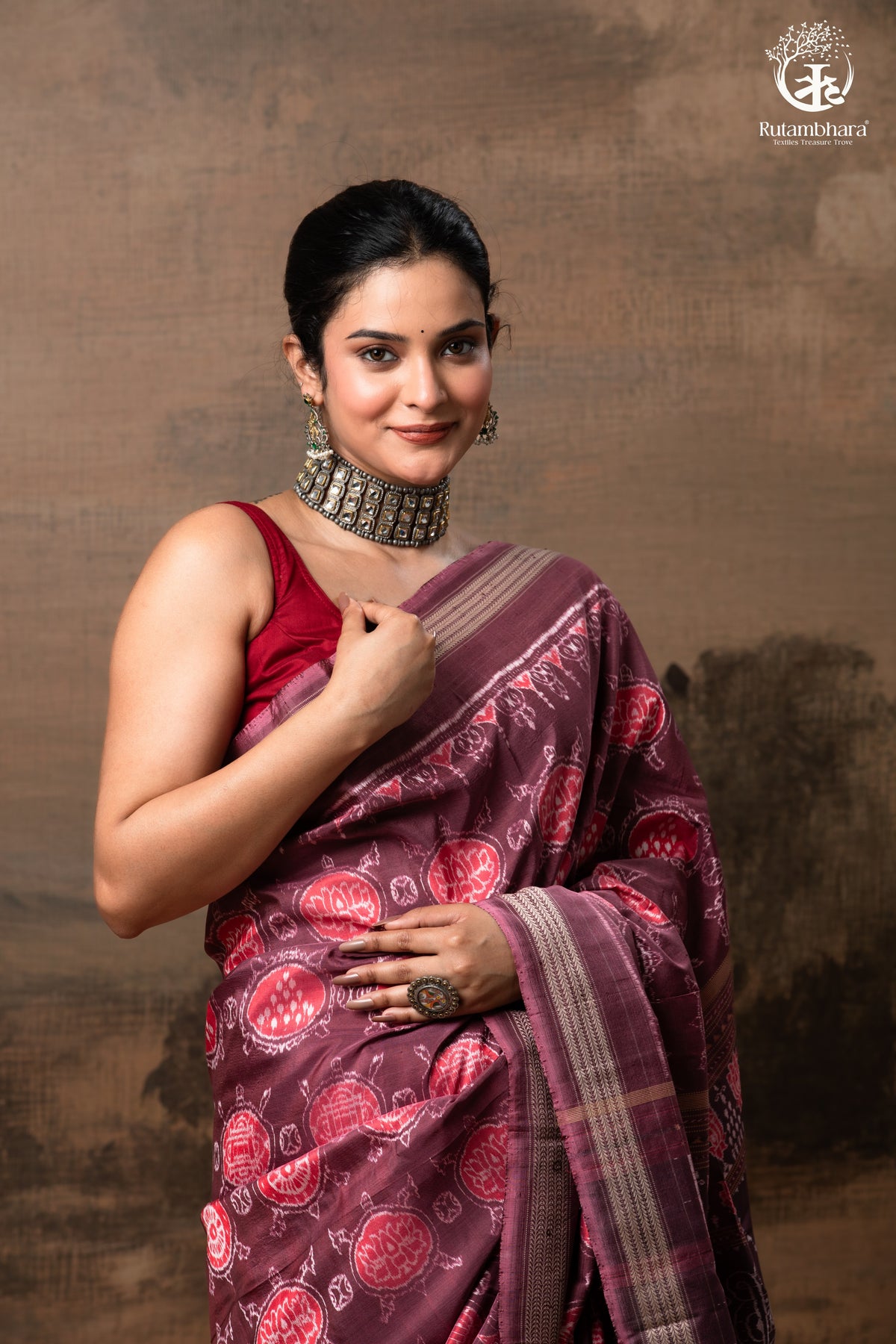 SAMBALPURI IKAT NATURAL DYES SAREE IN PURE SILK -4/3 PLY PURE MULBERRY SILK - ONION PINK