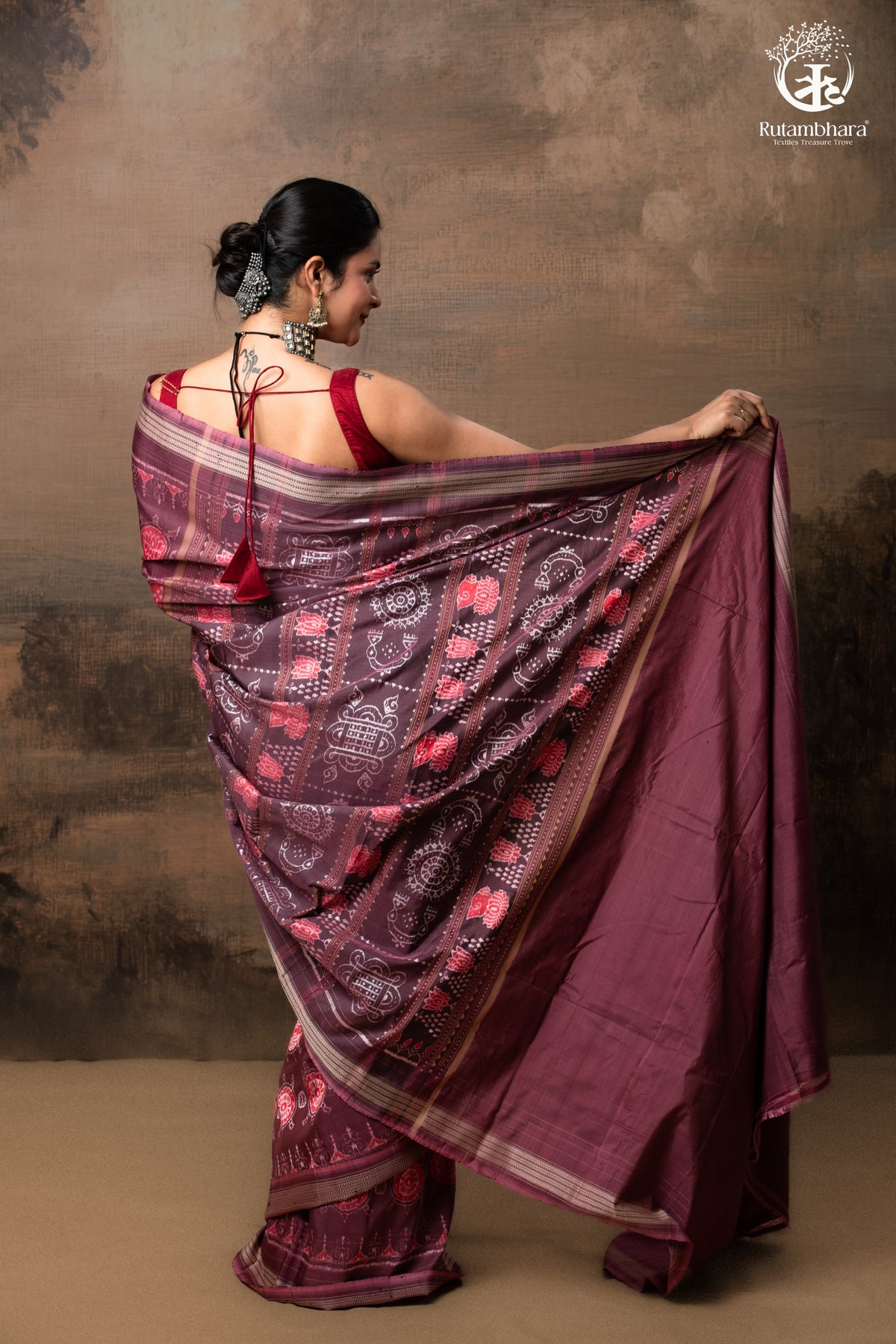 SAMBALPURI IKAT NATURAL DYES SAREE IN PURE SILK -4/3 PLY PURE MULBERRY SILK - ONION PINK