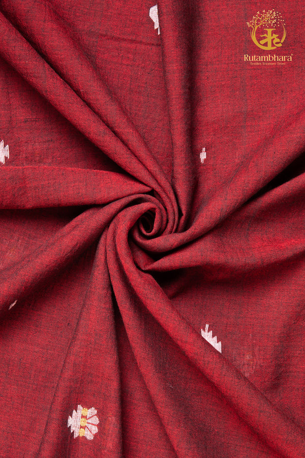 Keesha - Silent Bloom an Essential Jamdani in Crimson - 2.5 Metre