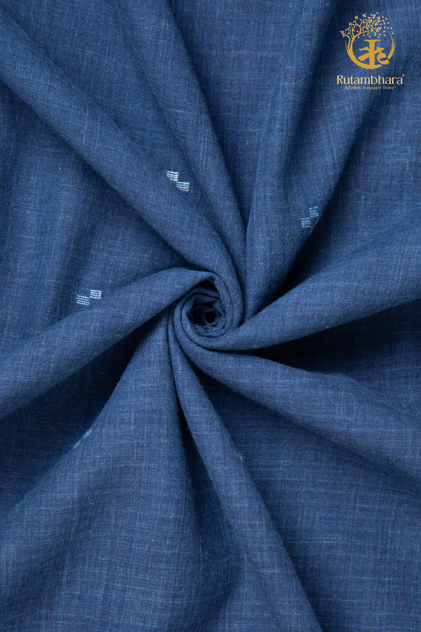 KEESHA - Indigo Broad Border White Buta Jamdani Fabric - 2.5 Metre