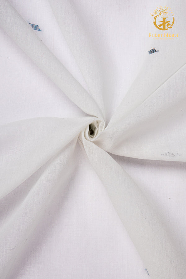 KEESHA - Indigo Border White Jamdani Kurta Fabric - 2.5 Metre
