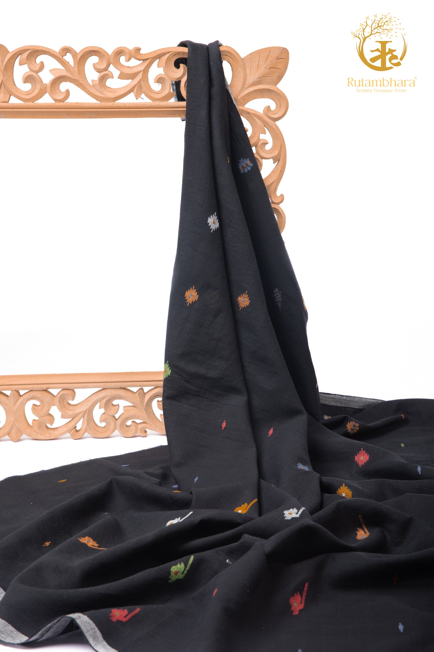 KEESHA - Midnight Black Stillness Jamdani Kurta Fabric.