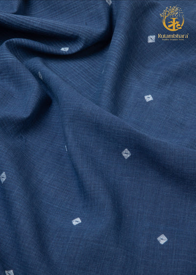KEESHA - Indigo Jamdani White Diamond Buta Fabric - Per Metre